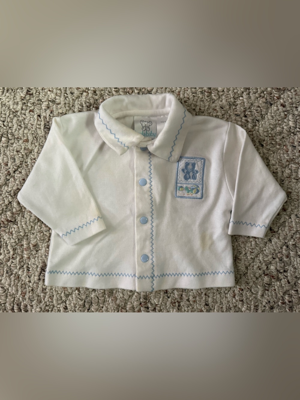 Vintage Koala Baby White Button Front Top with Light Blue Trim